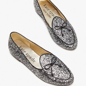 kate spade Silver Glitter Flats with Bow